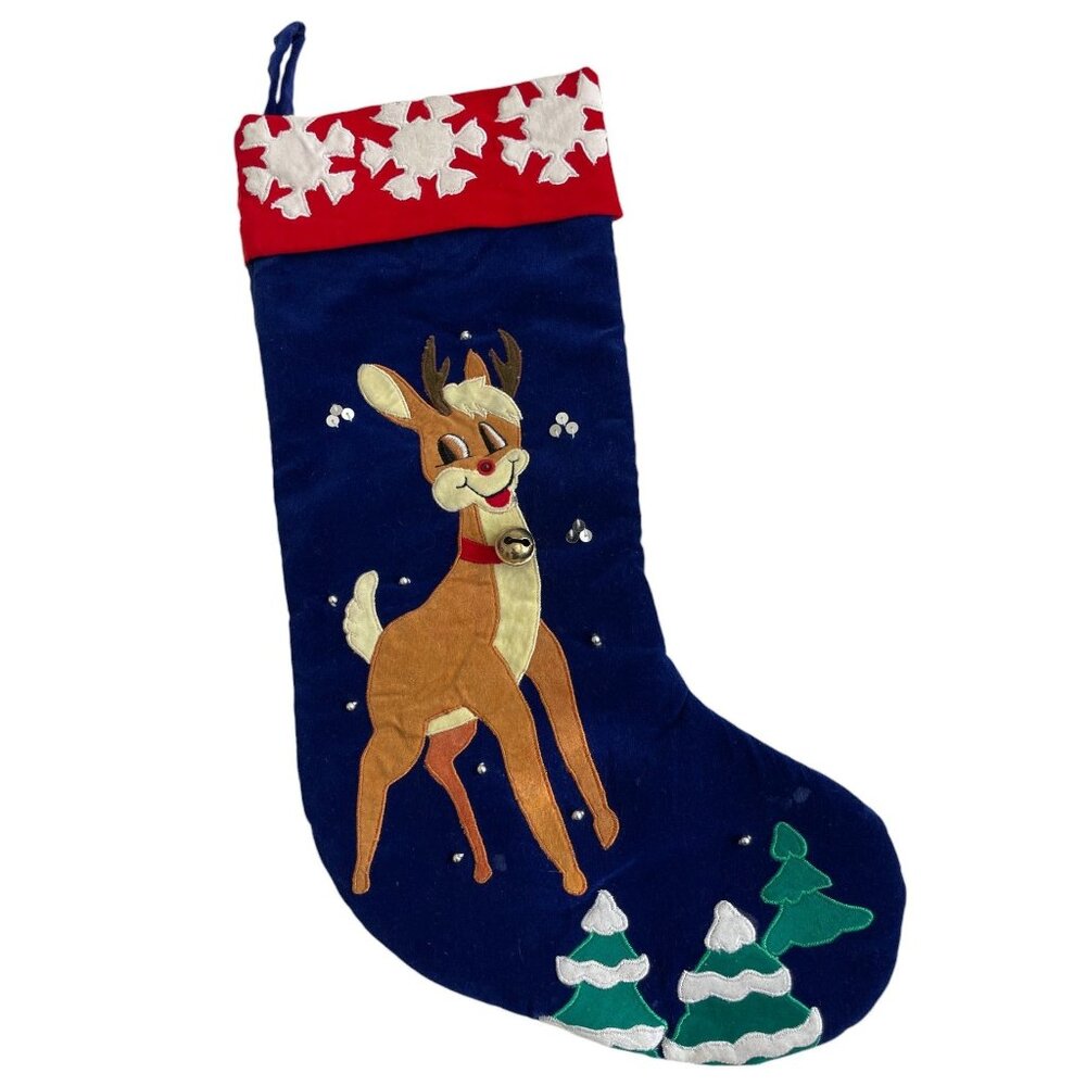 Vintage Rudolph The Red-Nosed Reindeer Applique Christmas Stocking Vintage 1999